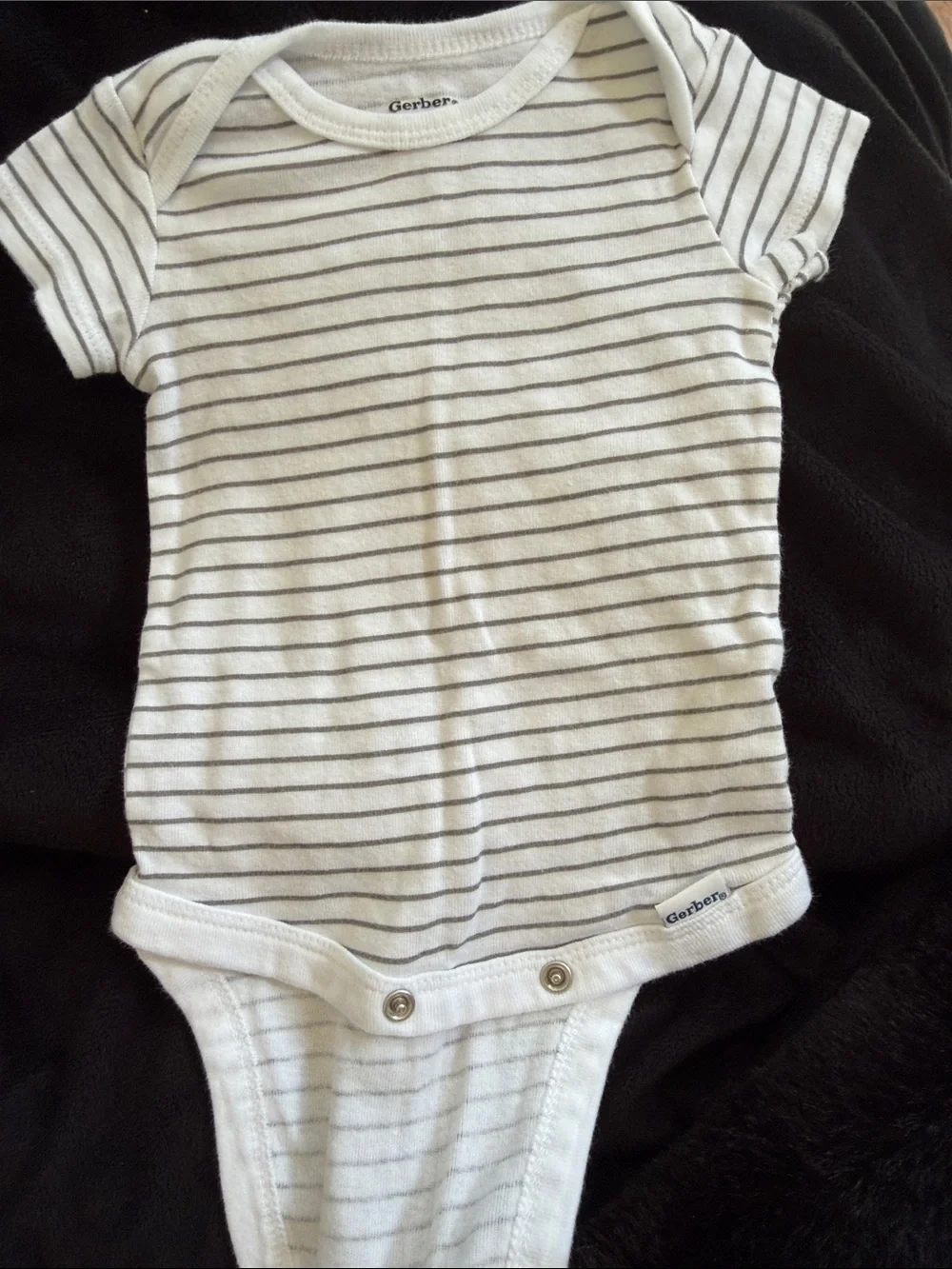 Gerber White and Gray Striped Baby Bodysuit